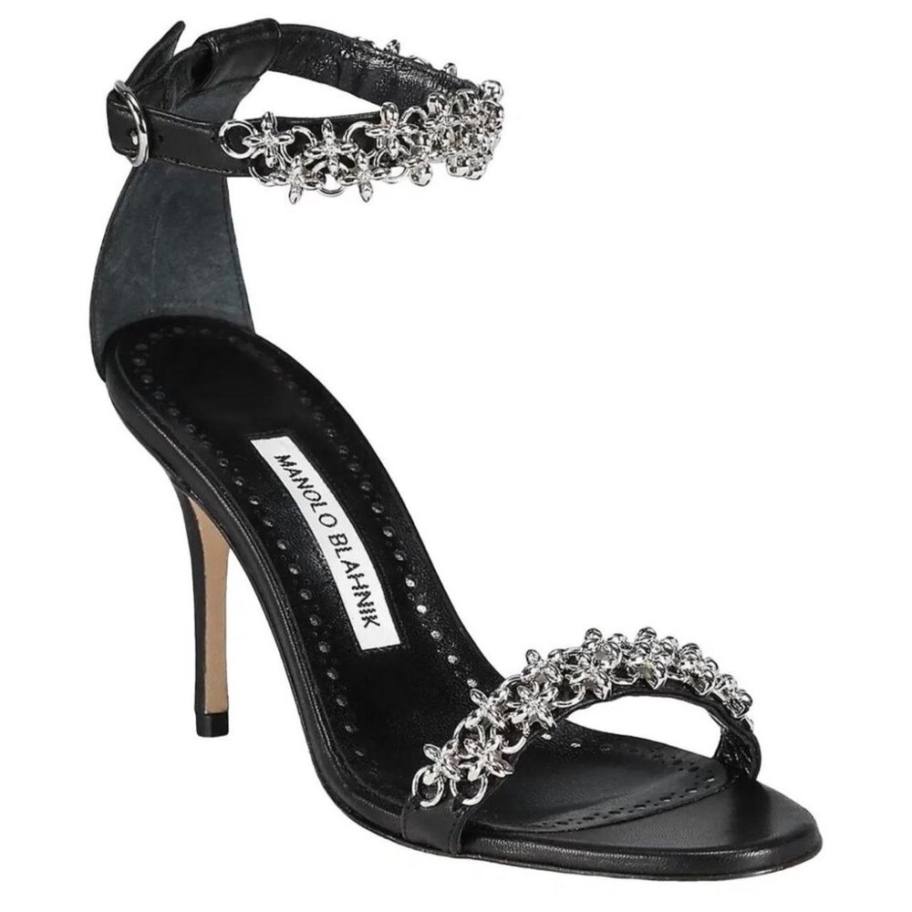 Manolo Blahnik Rekik Leather Sandal Heels Size 38 1/2